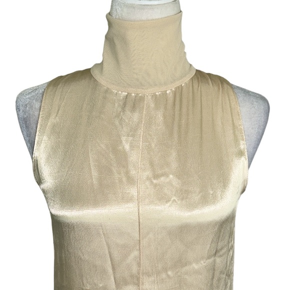 NWT Zara Light Gold Beige Satin High Neck Sleeveless Rayon Slip Maxi Dress - S - Picture 6 of 16